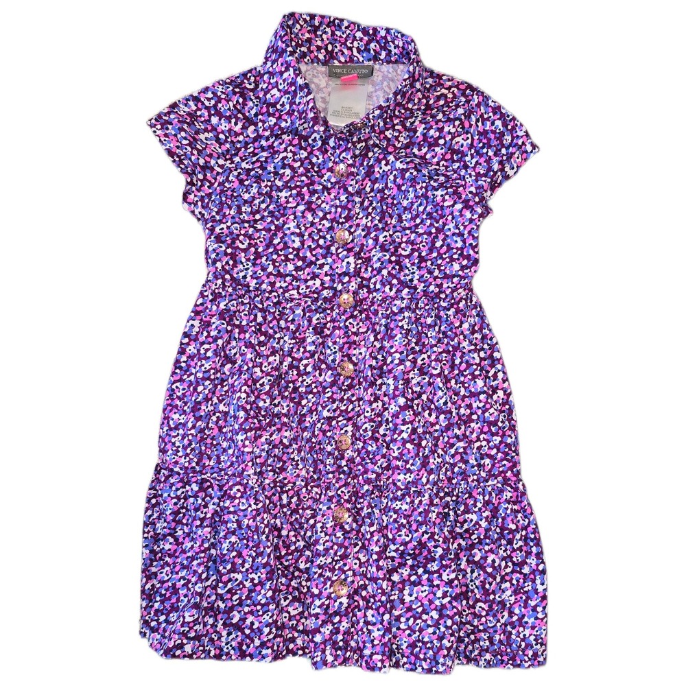 Vince Camuto Girls‎ Purple Blue Abstract Print Tiered Button Down Dress 3T